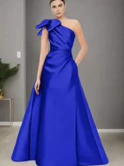Bridal Mother Dress One-Shoulder Sleeveless A-Line Bows Floor-Length Wedding Guest Dresses
