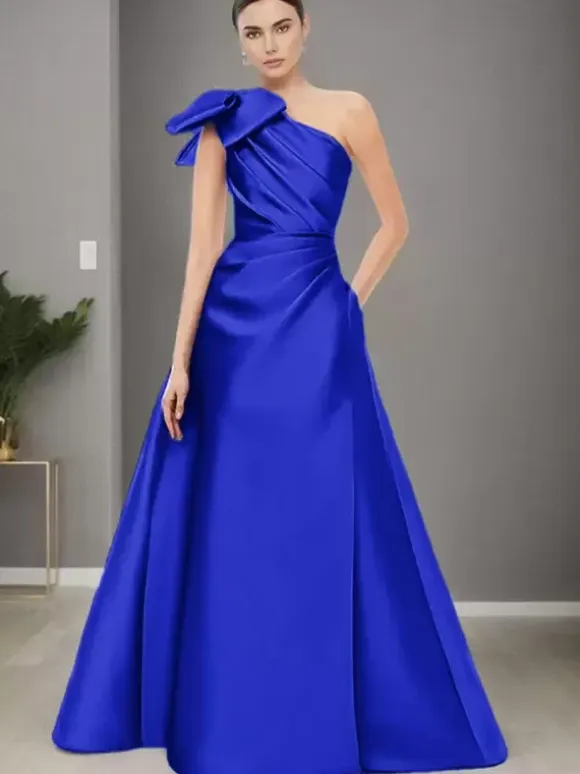 Bridal Mother Dress One-Shoulder Sleeveless A-Line Bows Floor-Length Wedding Guest Dresses