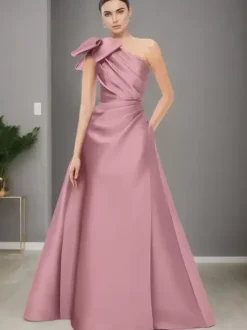Bridal Mother Dress One-Shoulder Sleeveless A-Line Bows Floor-Length Wedding Guest Dresses