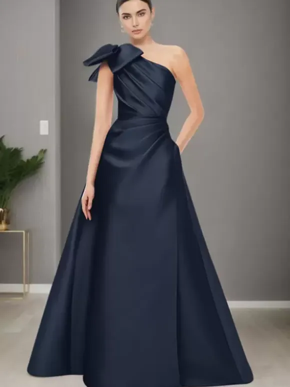 Bridal Mother Dress One-Shoulder Sleeveless A-Line Bows Floor-Length Wedding Guest Dresses