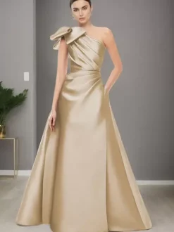 Bridal Mother Dress One-Shoulder Sleeveless A-Line Bows Floor-Length Wedding Guest Dresses