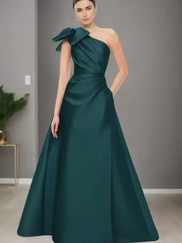 Bridal Mother Dress One-Shoulder Sleeveless A-Line Bows Floor-Length Wedding Guest Dresses
