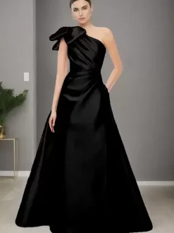 Bridal Mother Dress One-Shoulder Sleeveless A-Line Bows Floor-Length Wedding Guest Dresses