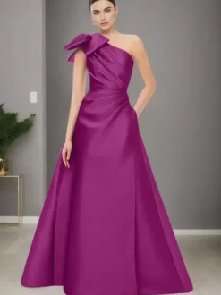 Bridal Mother Dress One-Shoulder Sleeveless A-Line Bows Floor-Length Wedding Guest Dresses