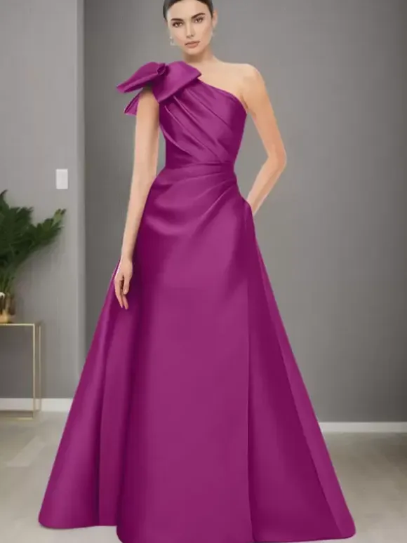 Bridal Mother Dress One-Shoulder Sleeveless A-Line Bows Floor-Length Wedding Guest Dresses