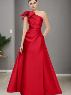 Bridal Mother Dress One-Shoulder Sleeveless A-Line Bows Floor-Length Wedding Guest Dresses