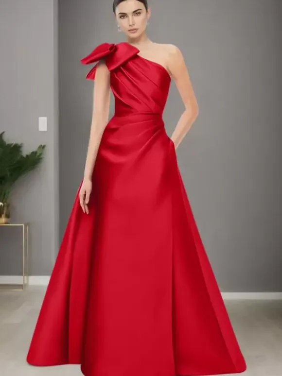 Bridal Mother Dress One-Shoulder Sleeveless A-Line Bows Floor-Length Wedding Guest Dresses