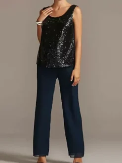 Bridal Mother Dress 3-Piece Set Jewel Neck 3/4 Length Sleeves A-Line Sequins Long Wedding Guest Outfits Free Customization