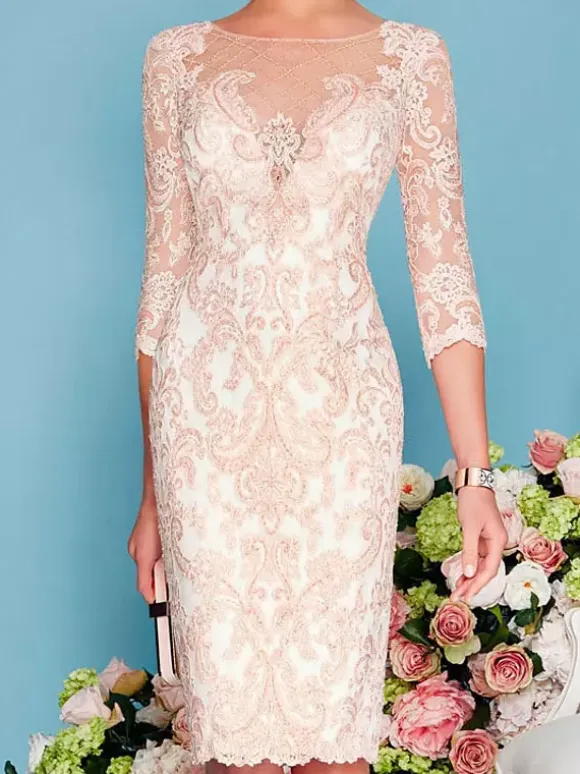 Bridal Mother Dress 2-Piece Set Jewel Neck 3/4 Length Sleeves Sheath Lace Beaded Wedding Guest Dresses Free Customization