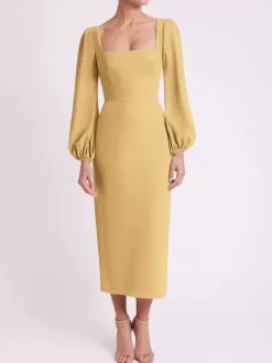 Bridal Mother Dress Square Neck Long Sleeves Short Tea-Length Guest Dresses For Wedding