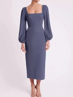 Bridal Mother Dress Square Neck Long Sleeves Short Tea-Length Guest Dresses For Wedding