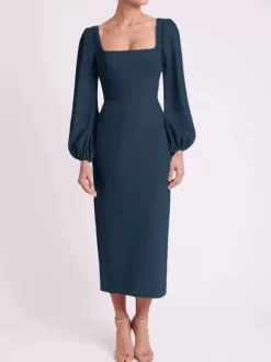 Bridal Mother Dress Square Neck Long Sleeves Short Tea-Length Guest Dresses For Wedding