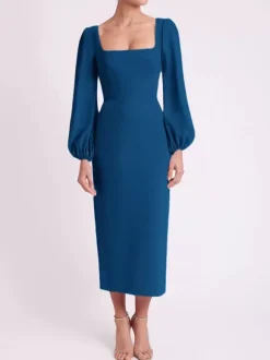 Bridal Mother Dress Square Neck Long Sleeves Short Tea-Length Guest Dresses For Wedding