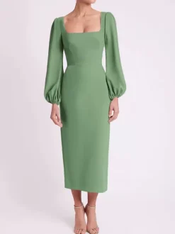 Bridal Mother Dress Square Neck Long Sleeves Short Tea-Length Guest Dresses For Wedding