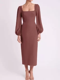 Bridal Mother Dress Square Neck Long Sleeves Short Tea-Length Guest Dresses For Wedding