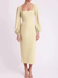 Bridal Mother Dress Square Neck Long Sleeves Short Tea-Length Guest Dresses For Wedding