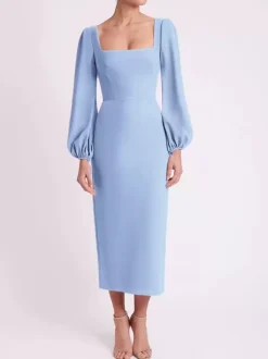 Bridal Mother Dress Square Neck Long Sleeves Short Tea-Length Guest Dresses For Wedding