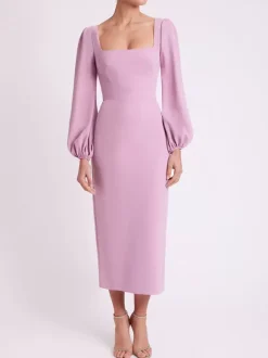 Bridal Mother Dress Square Neck Long Sleeves Short Tea-Length Guest Dresses For Wedding