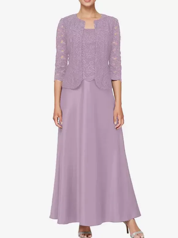 Bridal Mother Dress Square Neck Long Sleeves A-Line Lace Guest Dresses For Wedding