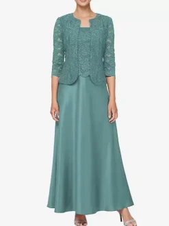 Bridal Mother Dress Square Neck Long Sleeves A-Line Lace Guest Dresses For Wedding