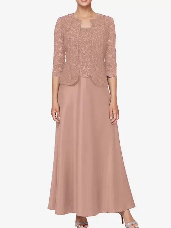 Bridal Mother Dress Square Neck Long Sleeves A-Line Lace Guest Dresses For Wedding
