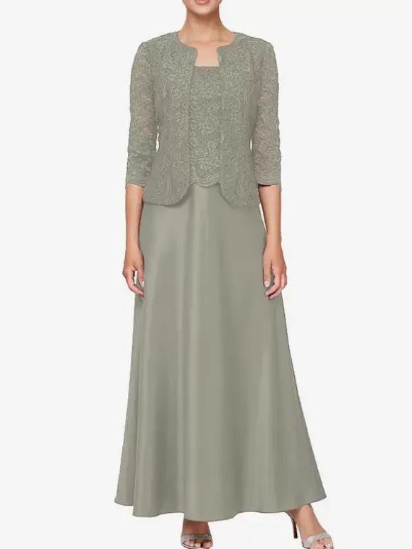 Bridal Mother Dress Square Neck Long Sleeves A-Line Lace Guest Dresses For Wedding