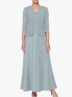 Bridal Mother Dress Square Neck Long Sleeves A-Line Lace Guest Dresses For Wedding