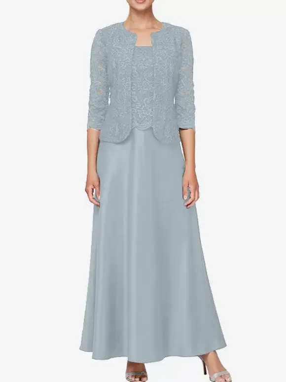 Bridal Mother Dress Square Neck Long Sleeves A-Line Lace Guest Dresses For Wedding