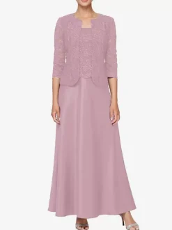 Bridal Mother Dress Square Neck Long Sleeves A-Line Lace Guest Dresses For Wedding
