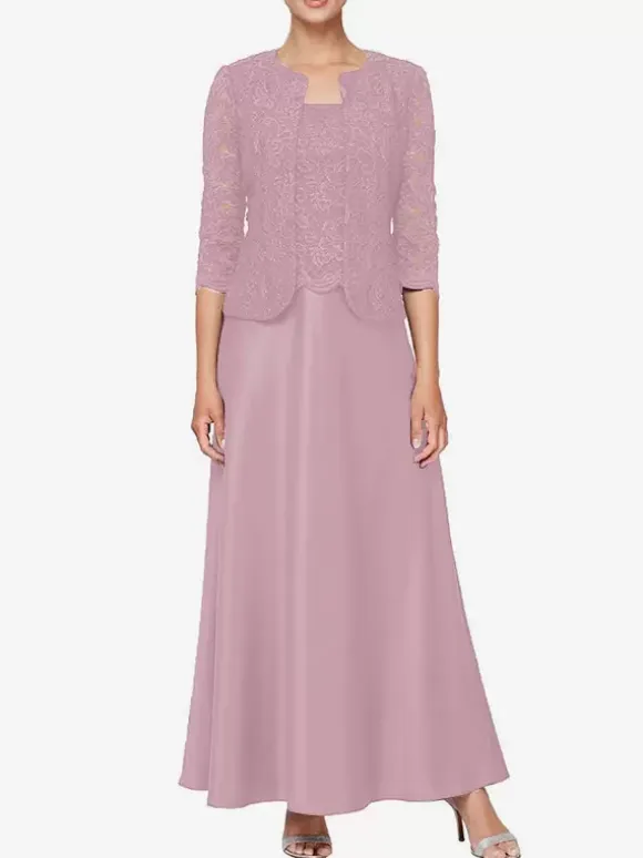 Bridal Mother Dress Square Neck Long Sleeves A-Line Lace Guest Dresses For Wedding
