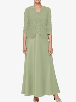 Bridal Mother Dress Square Neck Long Sleeves A-Line Lace Guest Dresses For Wedding