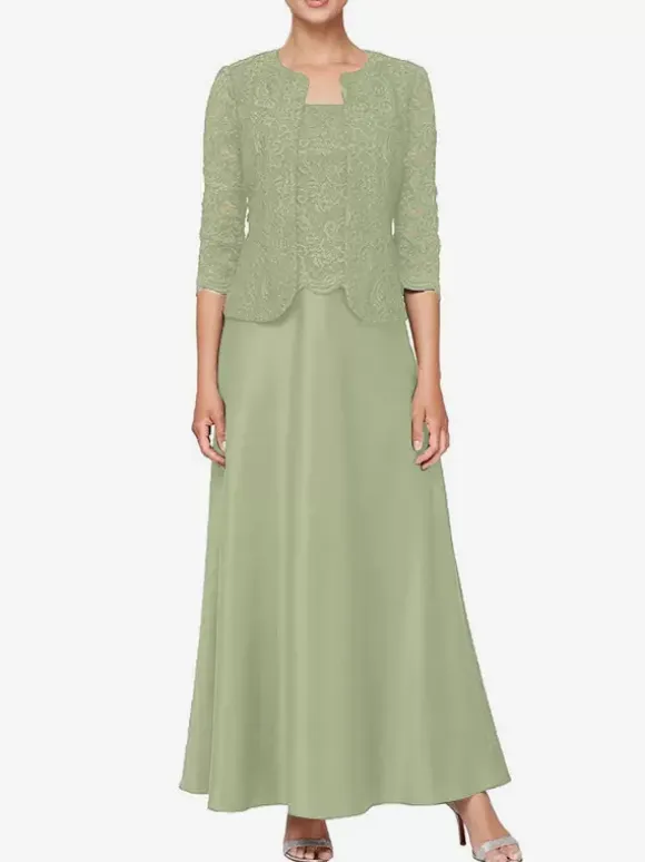 Bridal Mother Dress Square Neck Long Sleeves A-Line Lace Guest Dresses For Wedding
