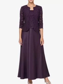 Bridal Mother Dress Square Neck Long Sleeves A-Line Lace Guest Dresses For Wedding