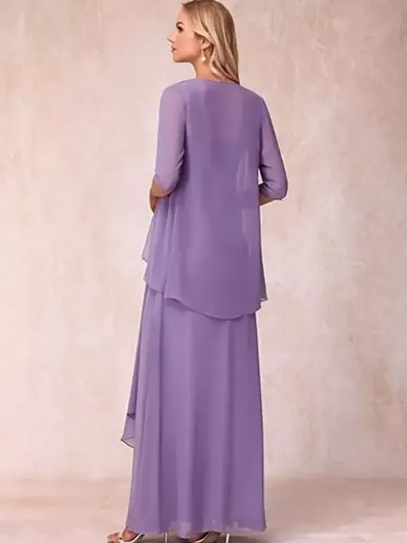 Bridal Mother Dress Square Neck Half Sleeves Two-piece Pleated Guest Dresses For Wedding