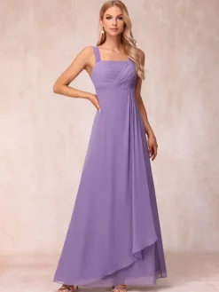 Bridal Mother Dress Square Neck Half Sleeves Two-piece Pleated Guest Dresses For Wedding