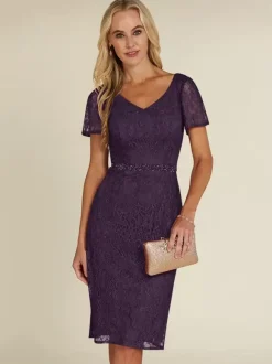 Bridal Mother Dress V-Neck Short Sleeves Short Lace Knee-Length Wedding Guest Dresses