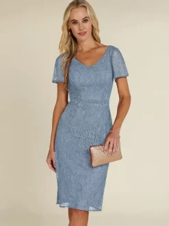Bridal Mother Dress V-Neck Short Sleeves Short Lace Knee-Length Wedding Guest Dresses