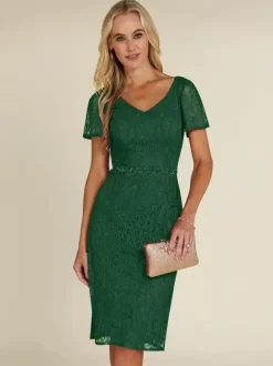 Bridal Mother Dress V-Neck Short Sleeves Short Lace Knee-Length Wedding Guest Dresses