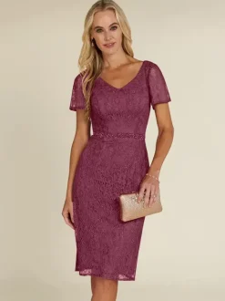 Bridal Mother Dress V-Neck Short Sleeves Short Lace Knee-Length Wedding Guest Dresses