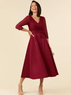Bridal Mother Dress V-Neck Half Sleeves A-Line Sash Tea-Length Wedding Guest Dresses