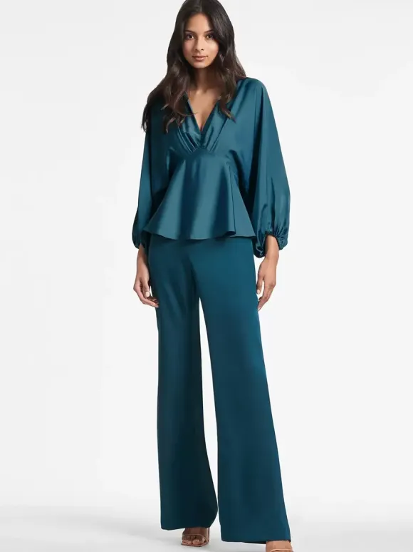 Bridal Mother Dress V-Neck Long Sleeves A-Line Ruffles Floor-Length Guest Dresses For Wedding