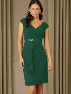 Bridal Mother Dress V-Neck Short Sleeves Pleated Rhinestones Details Guest Dresses For Wedding