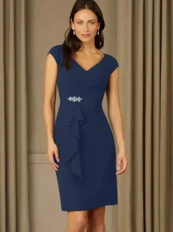 Bridal Mother Dress V-Neck Short Sleeves Pleated Rhinestones Details Guest Dresses For Wedding