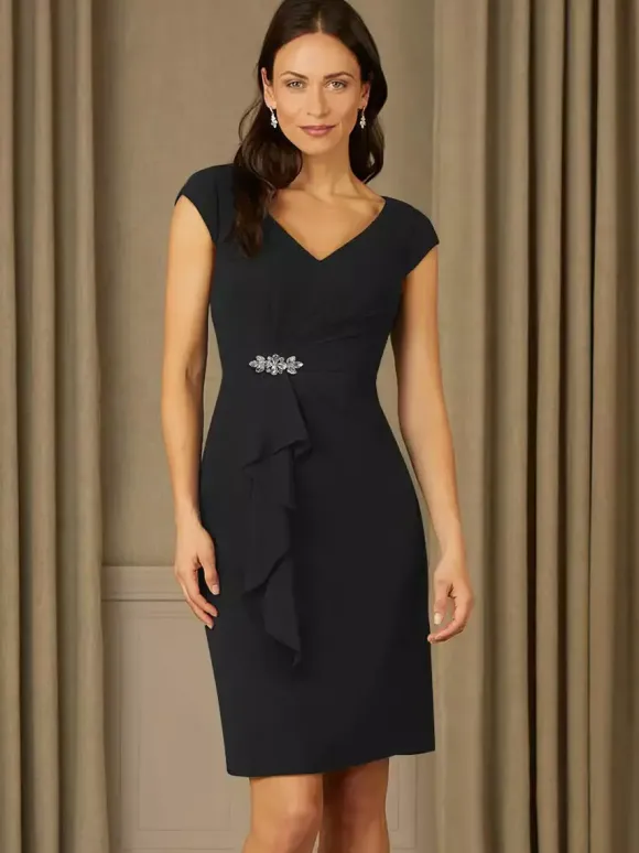 Bridal Mother Dress V-Neck Short Sleeves Pleated Rhinestones Details Guest Dresses For Wedding