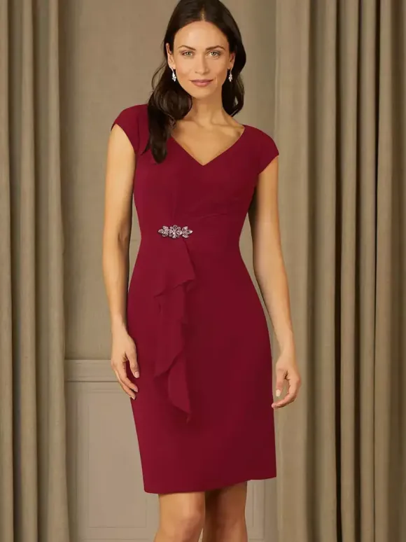 Bridal Mother Dress V-Neck Short Sleeves Pleated Rhinestones Details Guest Dresses For Wedding
