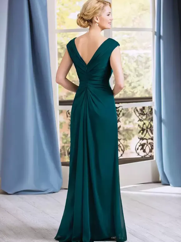 Bridal Mother Dress V-Neck Sleeveless A-Line Pleated Floor-Length Wedding Guest Dresses