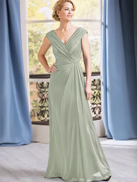 Bridal Mother Dress V-Neck Sleeveless A-Line Pleated Floor-Length Wedding Guest Dresses