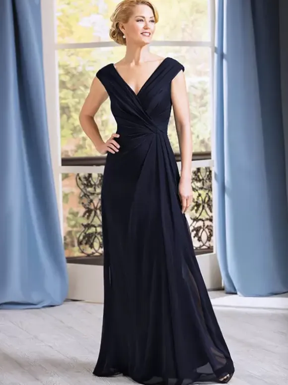 Bridal Mother Dress V-Neck Sleeveless A-Line Pleated Floor-Length Wedding Guest Dresses