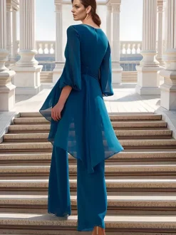 Bridal Mother Dress V-Neck Half Sleeves Jumpsuit Ruffles Floor-Length Guest Dresses For Wedding
