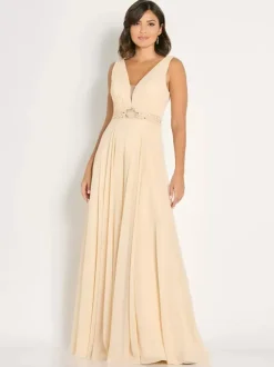 Bridal Mother Dress V-Neck Sleeveless A-Line Sash Guest Dresses For Wedding
